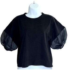 ZARA Women’s Solid Black Crew Neck Bell Short Sleeve Top T-Shirt Size S